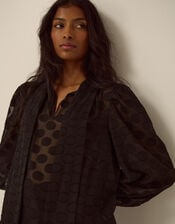 Sylvia Sheer Polka Dot Pussybow Blouse, Black (BLACK), large