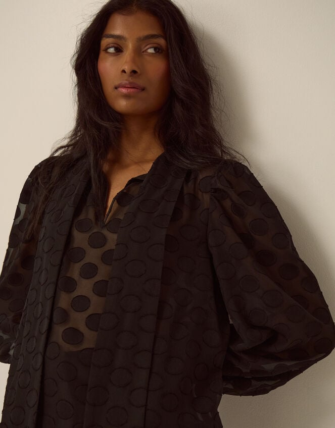 Sylvia Sheer Polka Dot Pussybow Blouse, Black (BLACK), large
