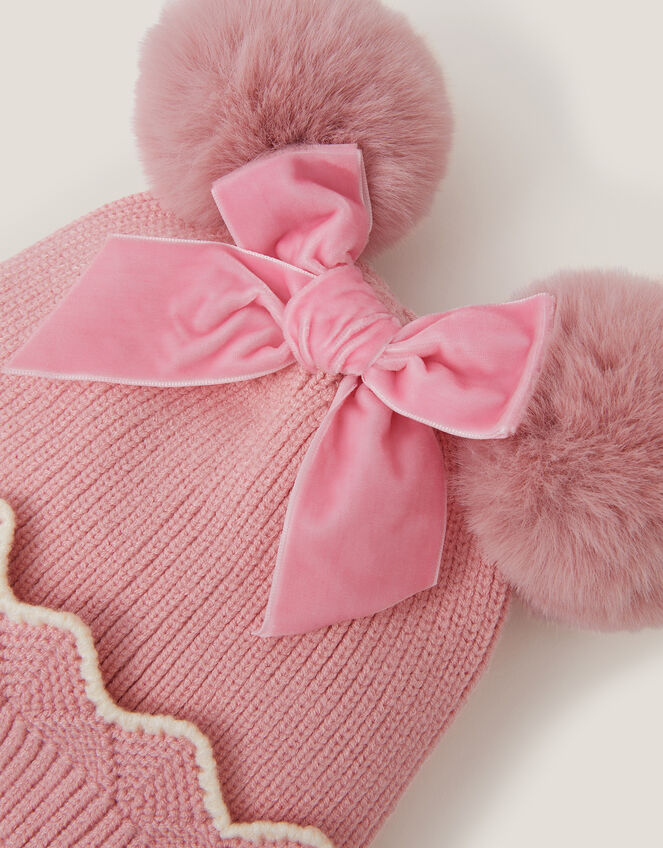 Scallop Beanie Hat & Mittens Set, Pink (PINK), large
