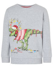 XMAS Dinosaur Sweatshirt, Grey (GREY), large