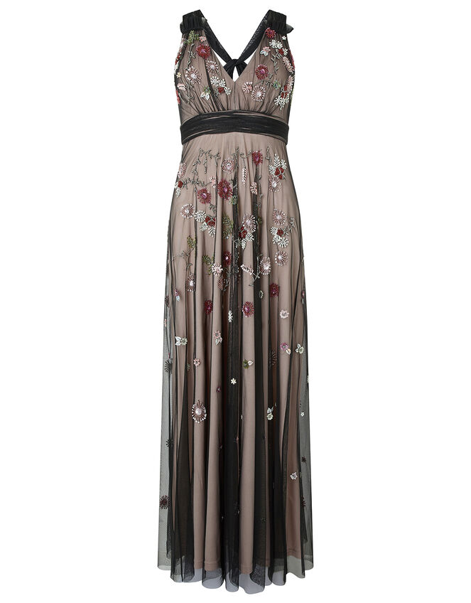 Emmy Floral Sequin Maxi Dress, Nude (NUDE), large