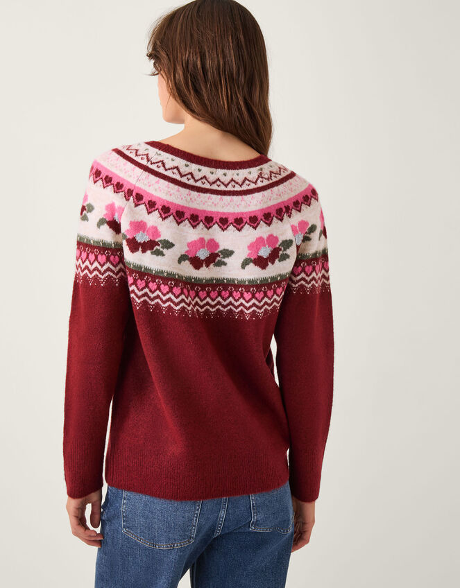 Penny Embellished Fair Isle Jumper, Red (CHERRY), large