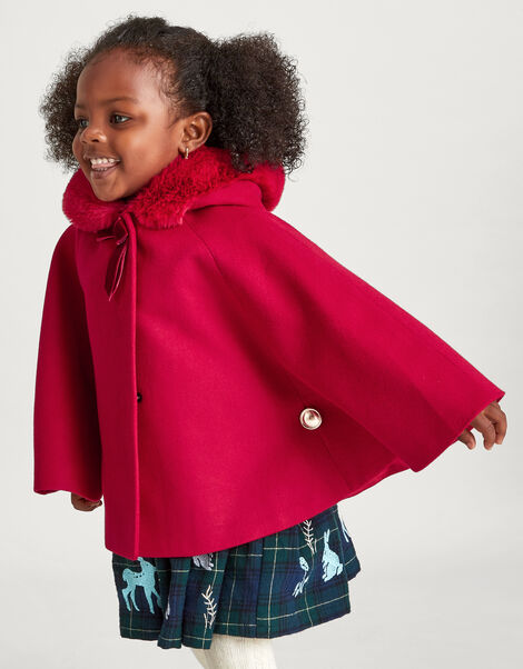 Baby Faux Fur Hooded Cape, Red (RED), large