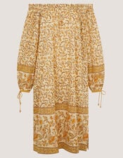 Ari Bardot Floral Midi Dress, Yellow (MUSTARD), large