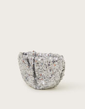 Sequin Embellished Ruched Bag, Silver (SILVER), large