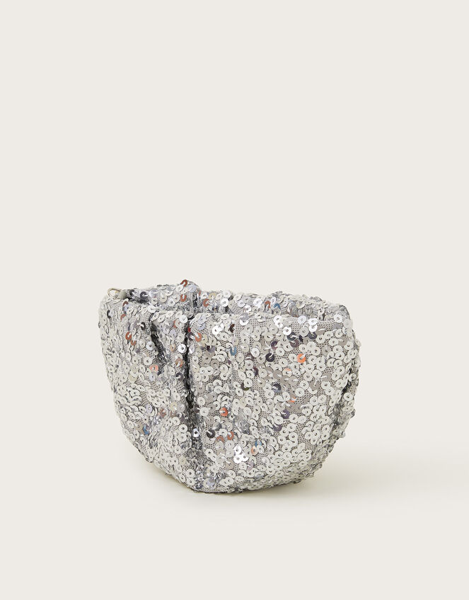 Sequin Embellished Ruched Bag, Silver (SILVER), large