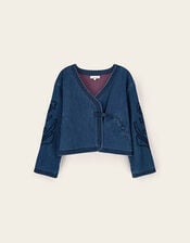 East Juna Denim Botanical Embroidered Jacket, Blue (BLUE), large
