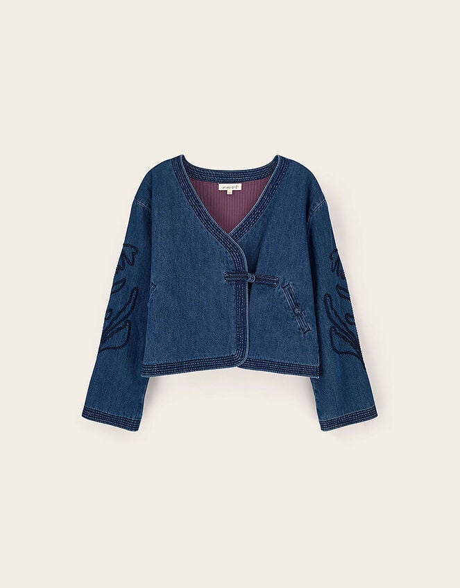 East Juna Denim Botanical Embroidered Jacket, Blue (BLUE), large