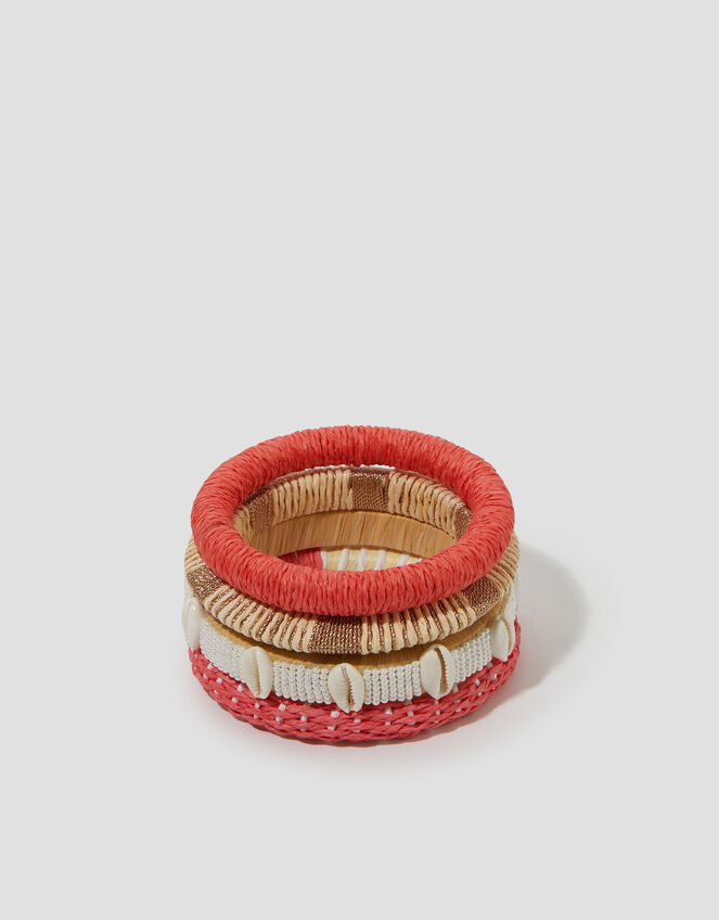 4-Pack Woven Shell Bangle Bracelets, , large