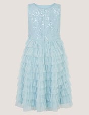 Taylor Sequin Lace Tiered Party Dress, Blue (BLUE), large