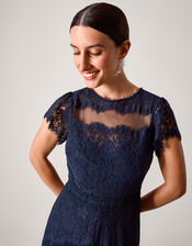 Monike Short Sleeve Lace Bridesmaid Dress, Blue (NAVY), large