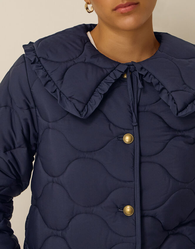 Jade Collar Quilted Jacket, Blue (NAVY), large