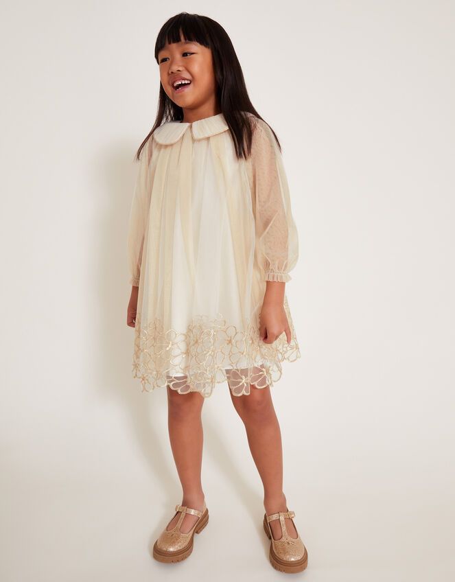 Vanessa Floral Collar Swing Dress, Gold (GOLD), large