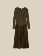 Fiz Drape Pleated Midi Dress, Green (KHAKI), large