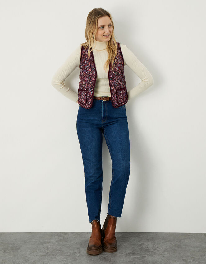 Paisley Print Quilted Waistcoat with Sustainable Cotton, Red (BURGUNDY), large
