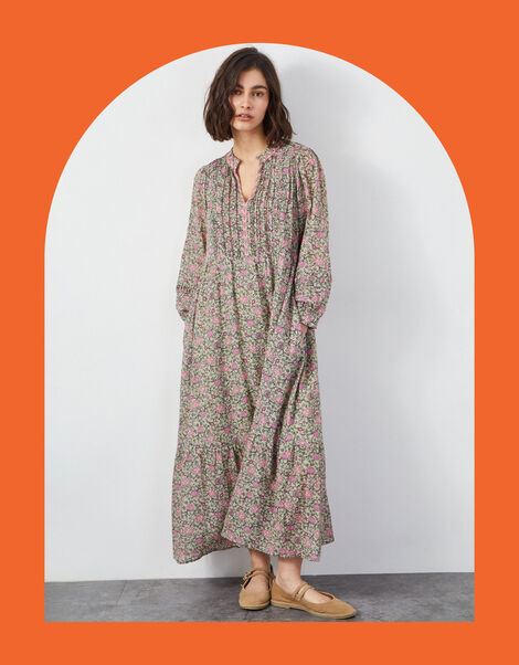 East Leona Ditsy Print Maxi Dress, Green (GREEN), large