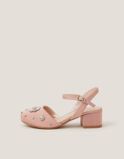 Flower Diamant&eacute; Satin Closed Toe Heels, Pink (PINK), large