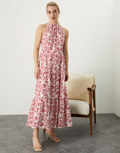 Halter Neck Embellished Maxi Dress, Red (RED), large