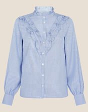 Stripe Frill Print Shirt in Recycled Polyester, Blue (BLUE), large