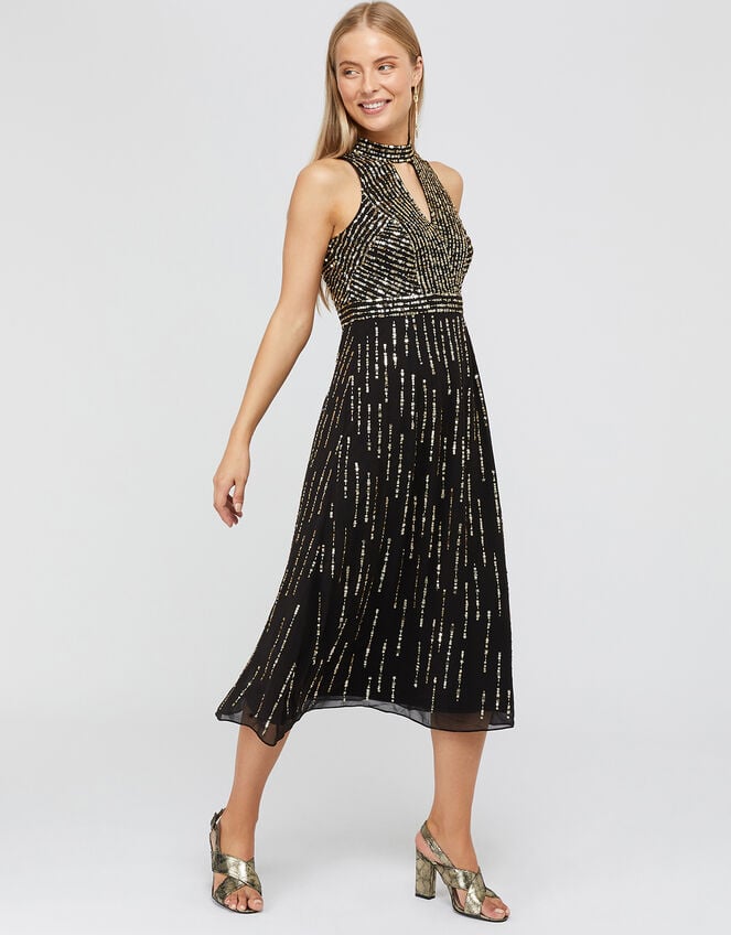 Lisa Star Sequin Midi Dress, Black (BLACK), large