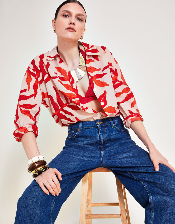 Priya Palm Print Shirt, Red (RED), large