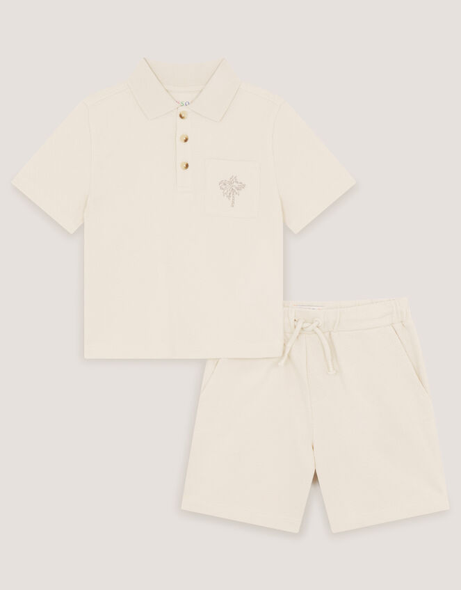 Palm Jersey Polo Shirt & Shorts Set, Natural (STONE), large