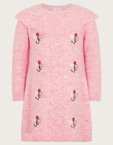 Baby Cable Knit Embroidered Dress, Pink (PINK), large