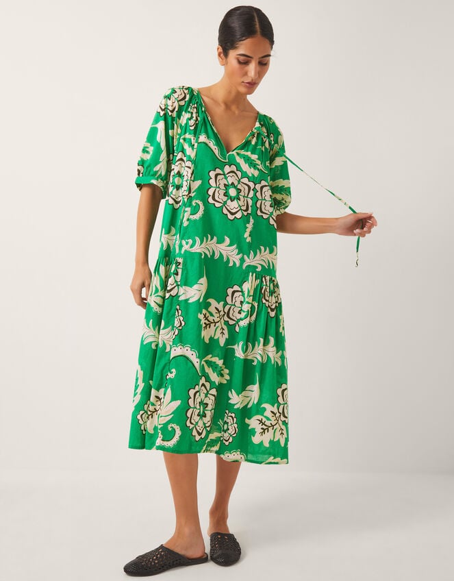 Kristen Floral Print Smock Dress, Green (GREEN), large