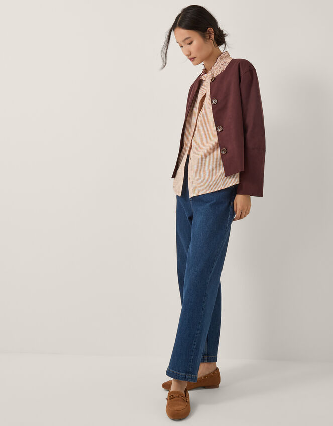 Maeve Ruffle Stripe Shirt, Camel (CAMEL), large