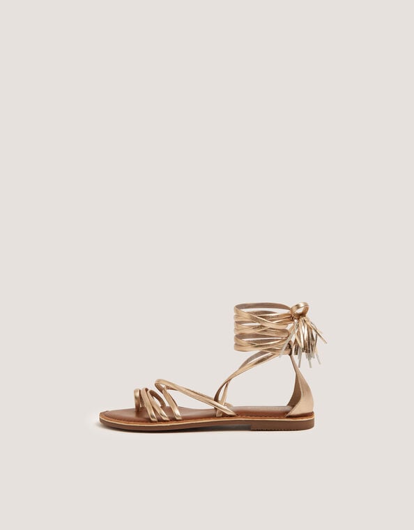 Gia Tassel Strap Leather Sandals, Gold (GOLD), large