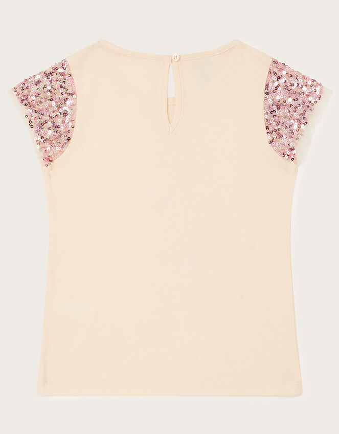 Heart Balloon Sequin Short Sleeve T-Shirt, Ivory (IVORY), large