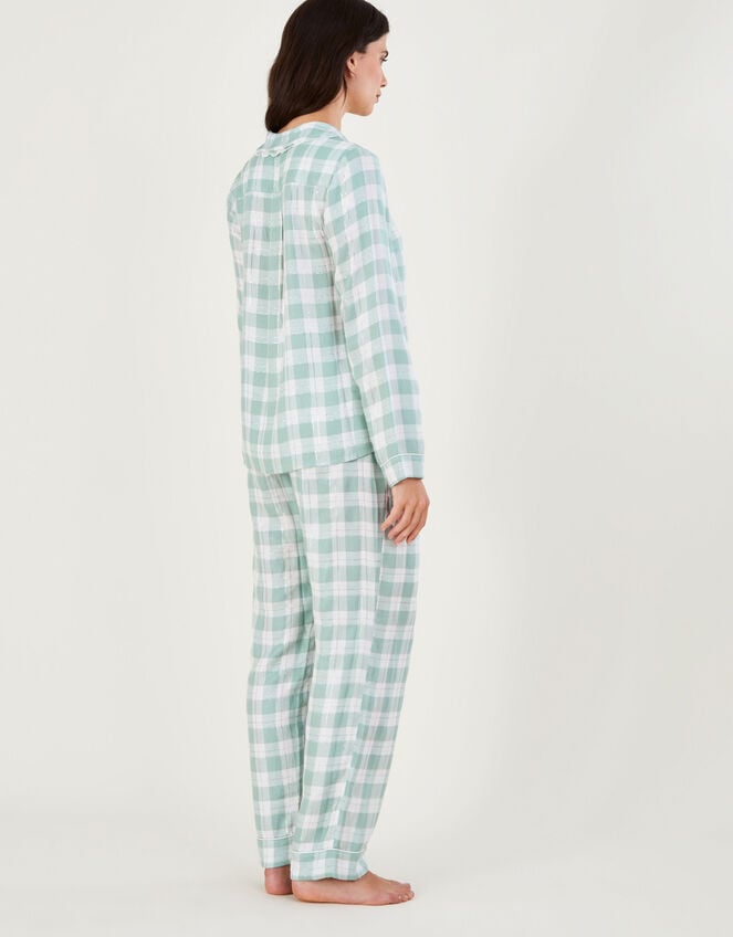 Check Collared Pyjama Shirt in LENZING™ ECOVERO™ , Green (GREEN), large