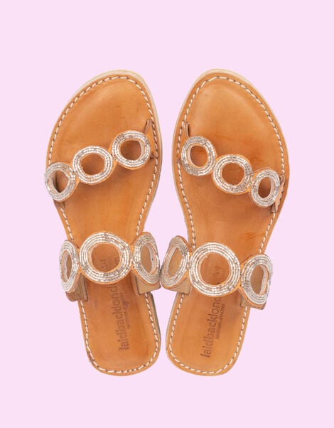 Laidback London Russet Beaded Leather Sandals, Silver (SILVER), large