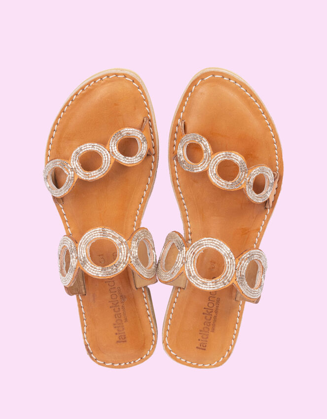 Laidback London Russet Beaded Leather Sandals, Silver (SILVER), large