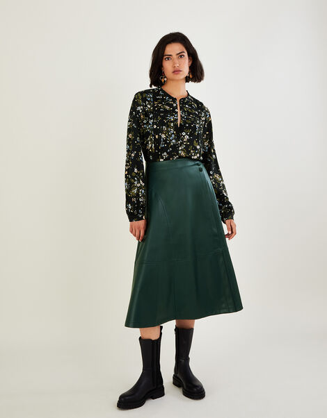 Savannah PU Midi Skirt, Green (GREEN), large