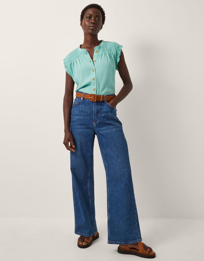 Evelyn Sleeveless Smocked Top, SEA GREEN, large