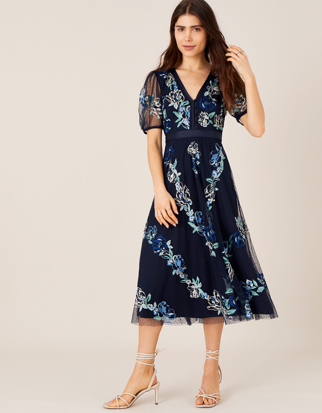 Oma Embroidered Midi Dress Blue Evening Dresses Monsoon Global