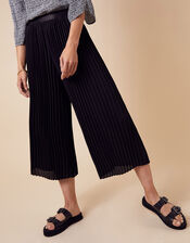 Pleated Culotte Trousers, Black (BLACK), large