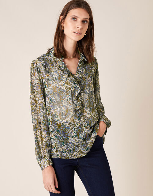 The Antalya Pleated Collar Blouse in Ivory Floral main image 0