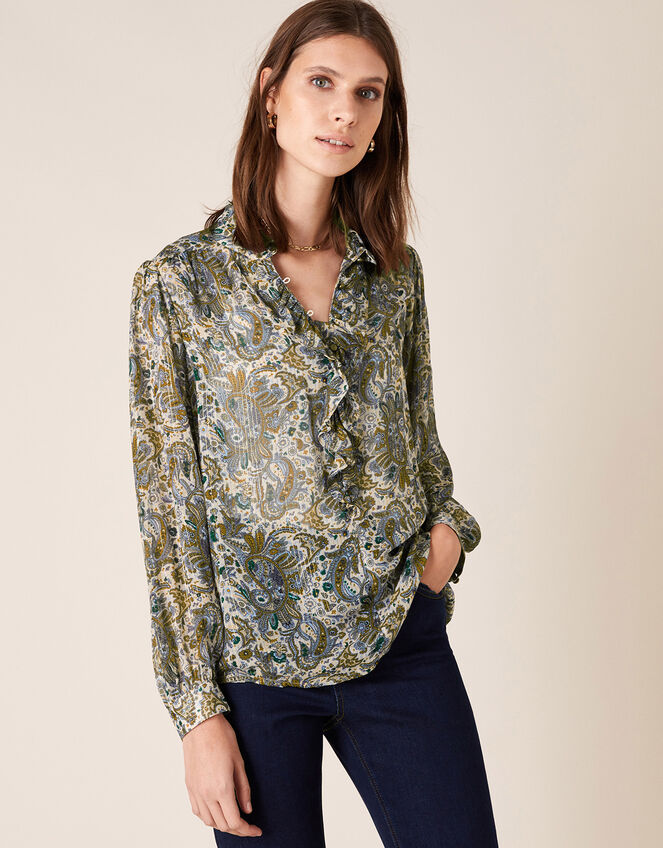 Paisley Print Blouse, Ivory (IVORY), large