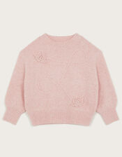 Cornelli Knit Flower Jumper, Orange (PEACH), large