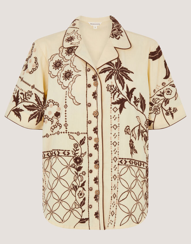 Carly Tropical Embroidered Shirt, Ivory (IVORY), large