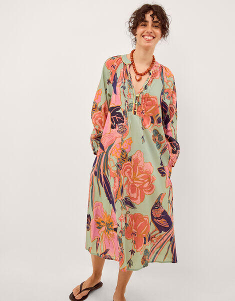 Carmen Floral Midi Tunic Dress, Green (SAGE), large