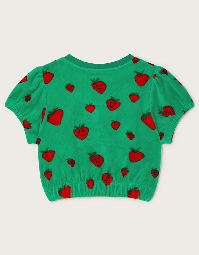 Strawberry Print Velour Top, Green (GREEN), large