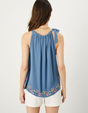 Hermione Embellished Halter Top in Sustainable Viscose, Blue (BLUE), large