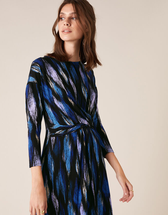 Geo Print Jersey Midi Dress, Blue (BLUE), large