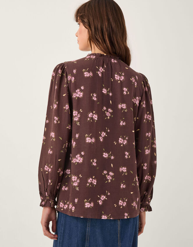 Hanya Floral Print Ruffle Blouse, Brown (BROWN), large
