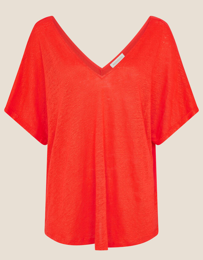 Camilla T-Shirt in Linen Blend, Orange (CORAL), large