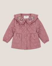 Embroidered Heart Quilted Coat, Pink (PINK), large