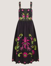 Eleni Floral Embroidered Midi Dress, Black (BLACK), large